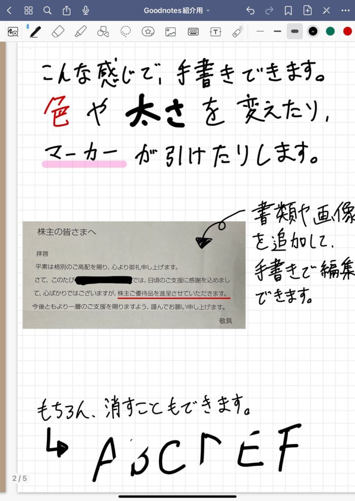 Goodnotesで作成したノートの内容例