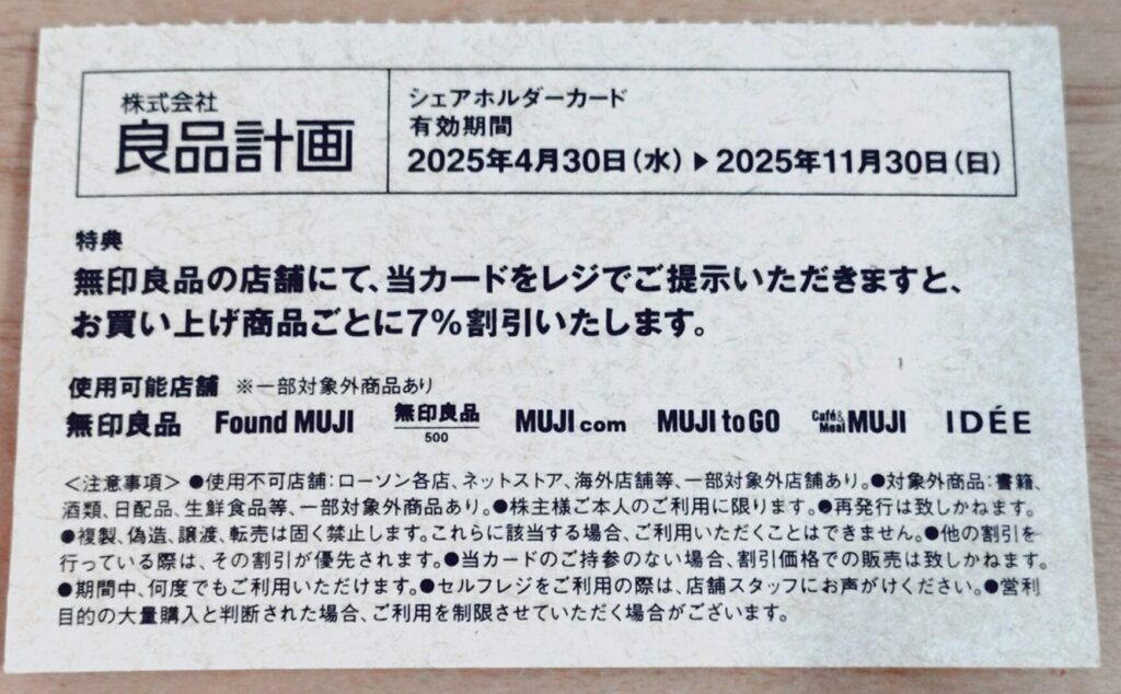 無印良品 シェアホルダーカード表