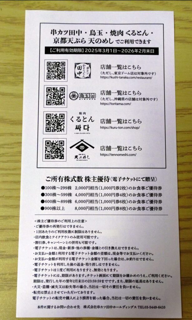優待券 裏