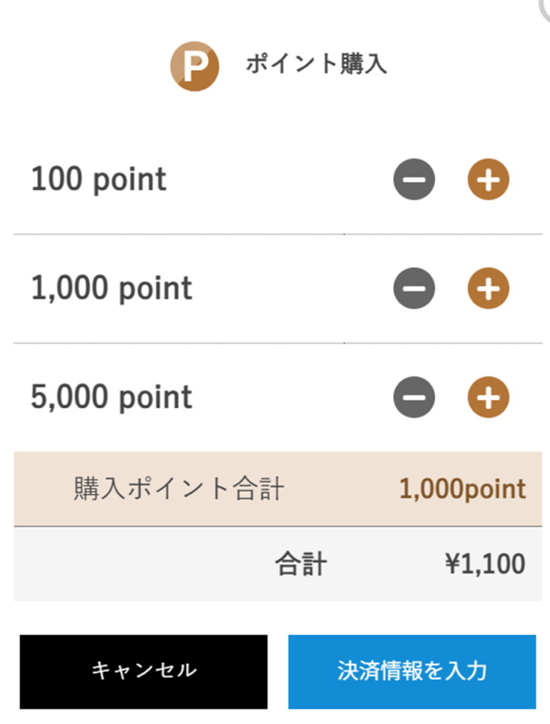 ポイント購入時の画面