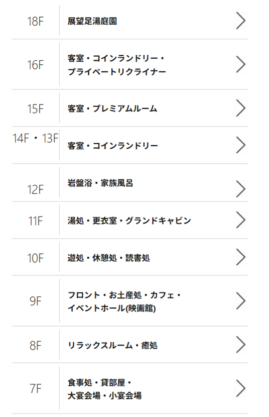 神戸ハーバーランド温泉 万葉倶楽部フロア紹介