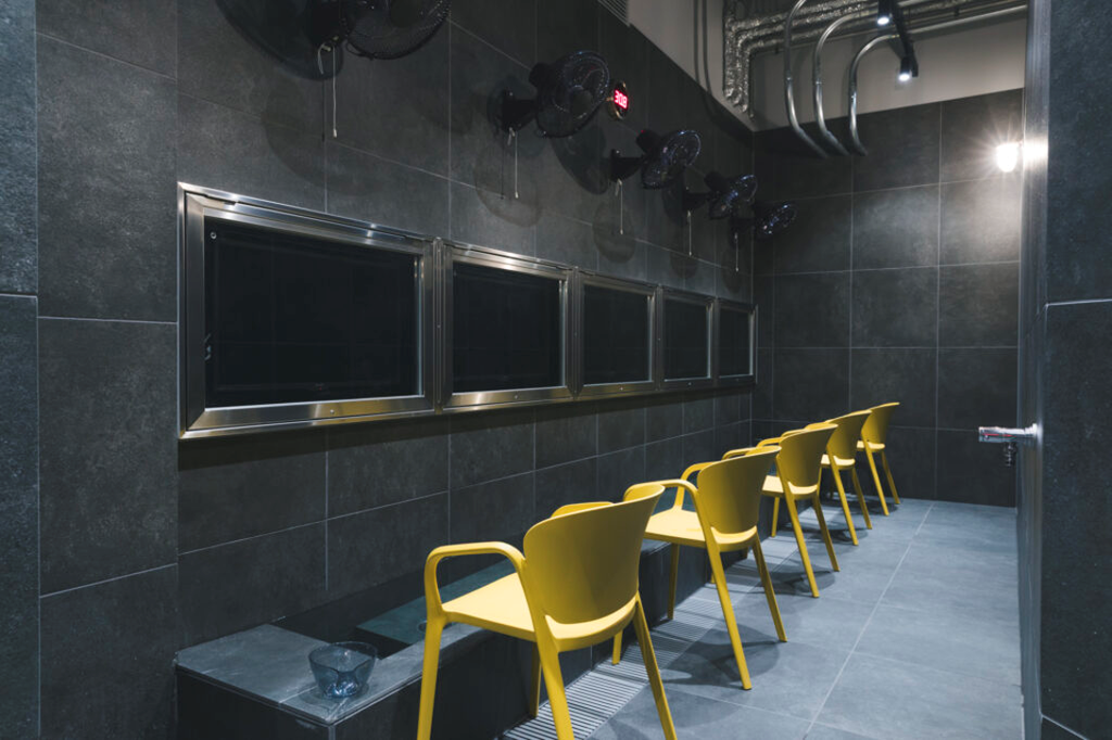 A Footbath with Personal Televisions