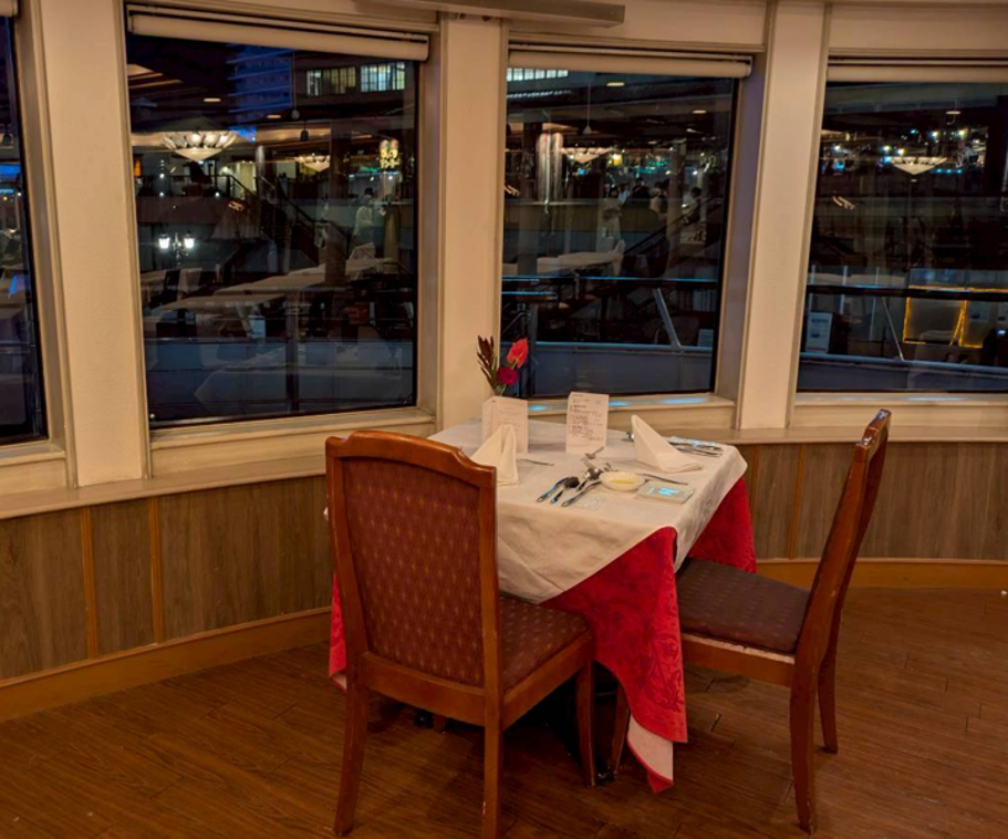 table near the front of the room
